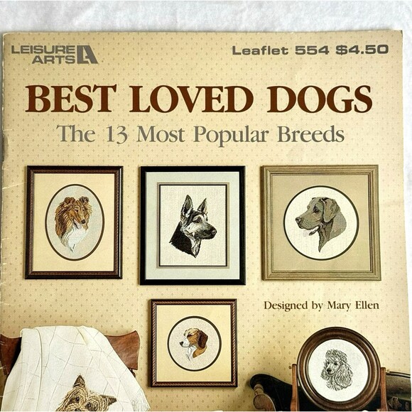 Vtg 80s Best Loved Dogs Cross Stitch Patterns Leaflet Leisure Arts 554 Puppies - Picture 3 of 5